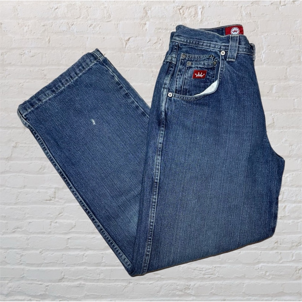 JNCO JEANS Y2K Tribal Time Resistant Dark Blue Denim Wide Leg Jeans in Size 20